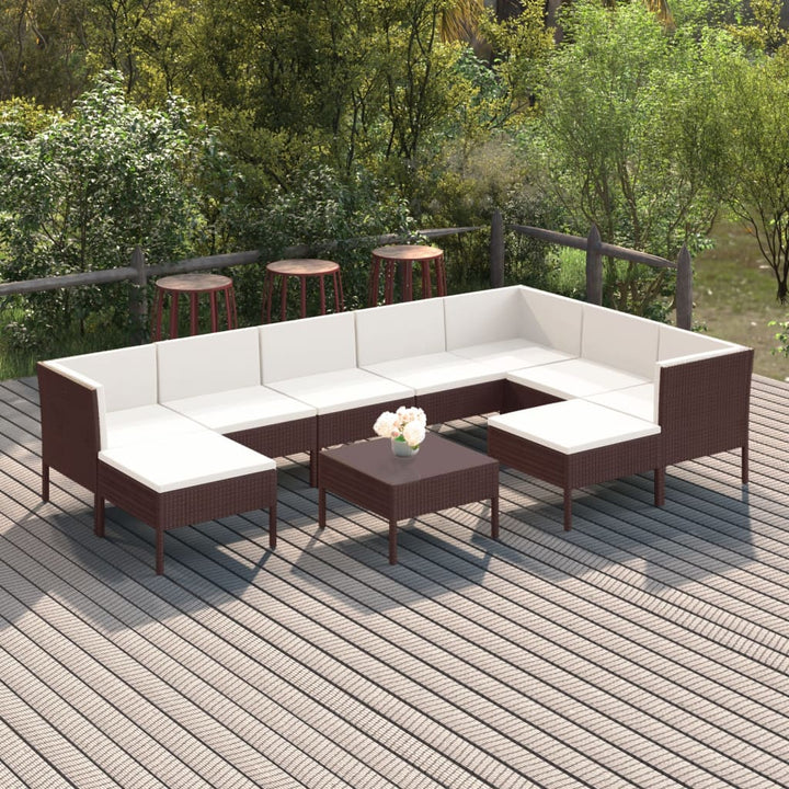 Set Mobilier De Grădină Cu Perne, 8 Piese, Maro, Poliratan