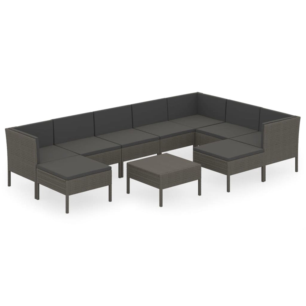 Set Mobilier De Grădină Cu Perne, 10 Piese, Gri, Poliratan
