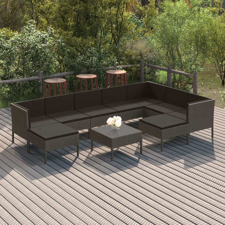 Set Mobilier De Grădină Cu Perne, 10 Piese, Gri, Poliratan