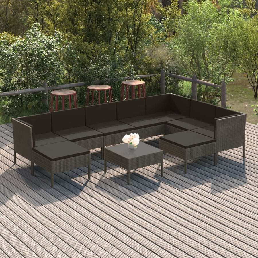 Set Mobilier De Grădină Cu Perne, 10 Piese, Gri, Poliratan