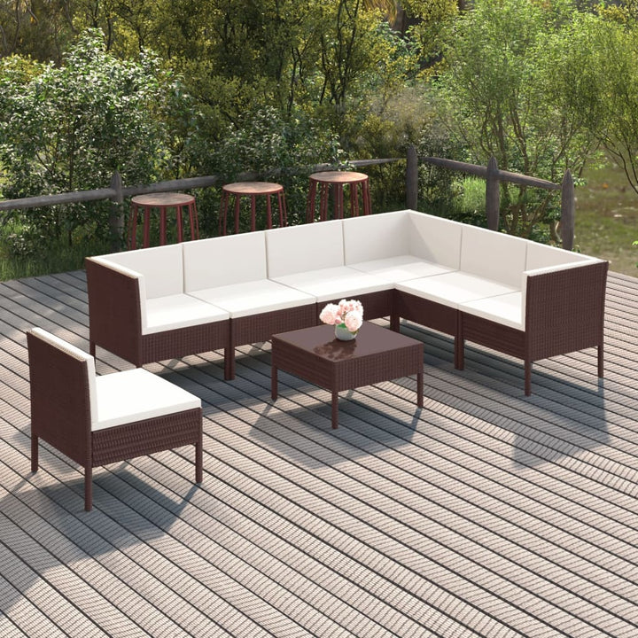 Set Mobilier De Grădină Cu Perne, 8 Piese, Maro, Poliratan