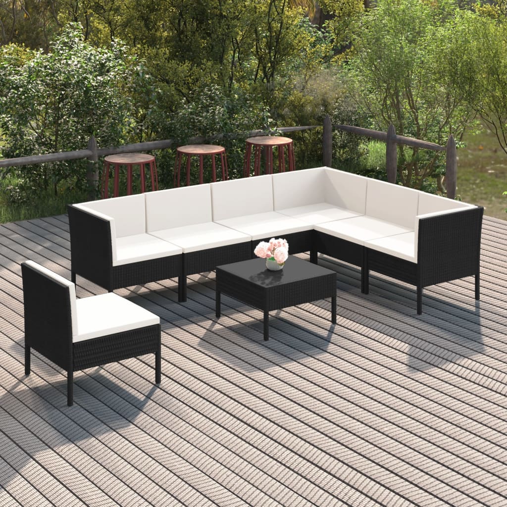 Set Mobilier De Grădină Cu Perne, 9 Piese, Negru, Poliratan