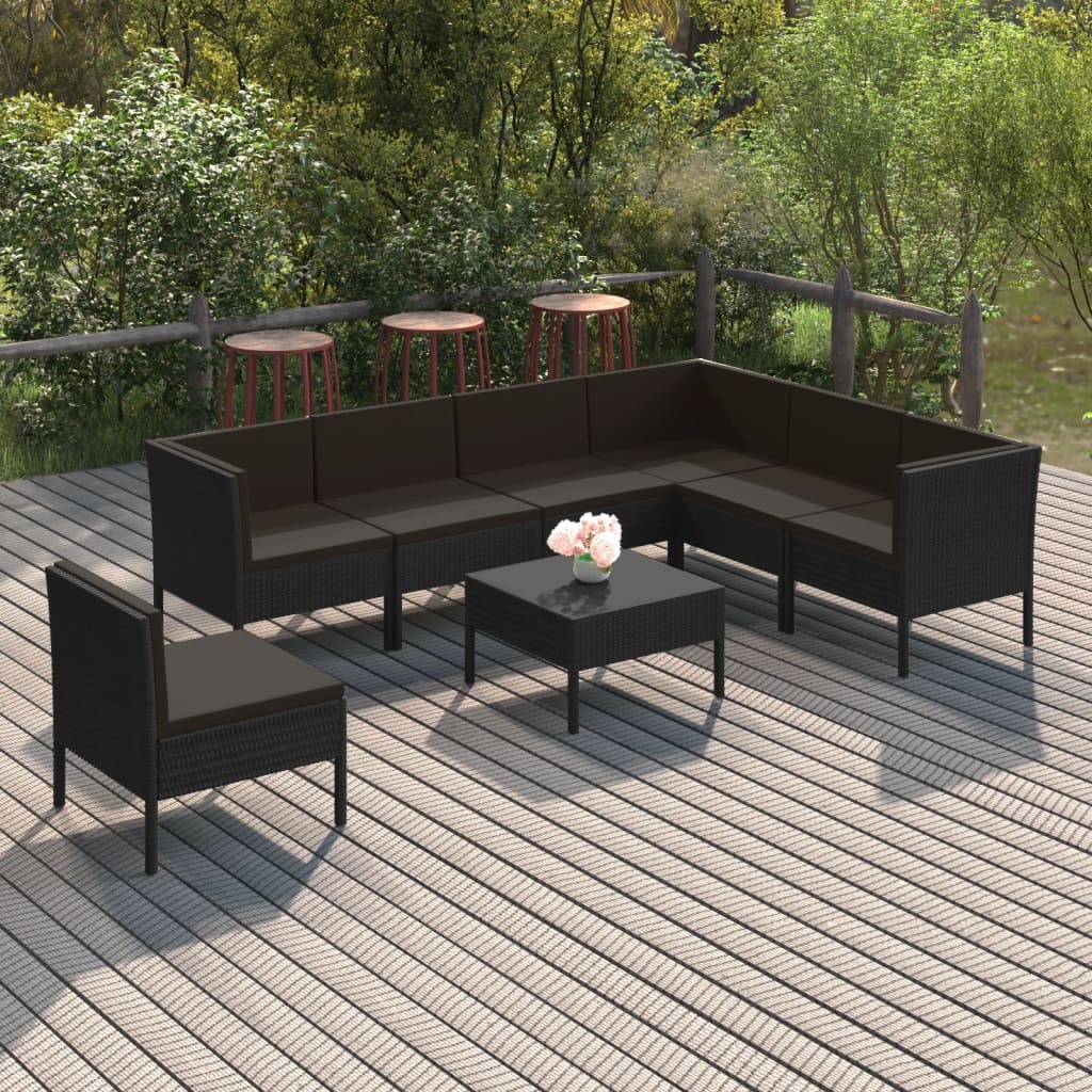 Set Mobilier De Grădină Cu Perne, 5 Piese, Negru, Poliratan