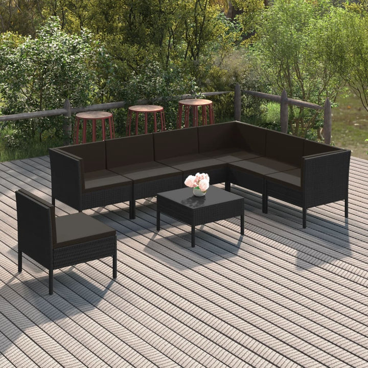 Set Mobilier De Grădină Cu Perne, 5 Piese, Negru, Poliratan