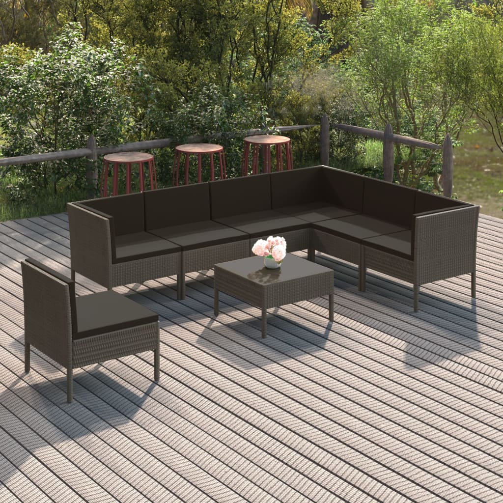Set Mobilier De Grădină Cu Perne, 10 Piese, Gri, Poliratan