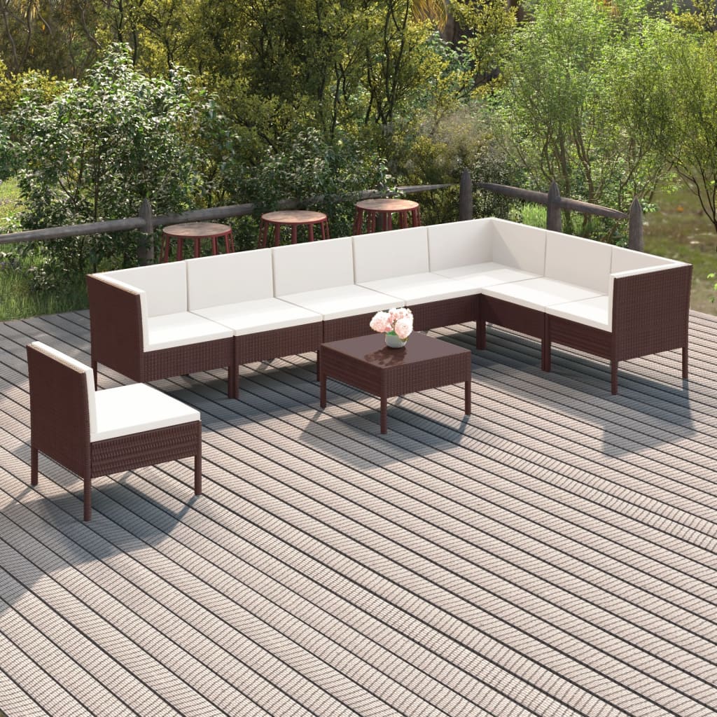 Set Mobilier De Grădină Cu Perne, 8 Piese, Maro, Poliratan