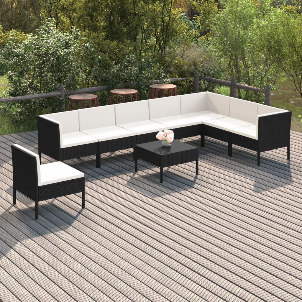 Set Mobilier De Grădină Cu Perne, 9 Piese, Negru, Poliratan