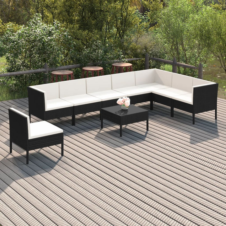 Set Mobilier De Grădină Cu Perne, 9 Piese, Negru, Poliratan