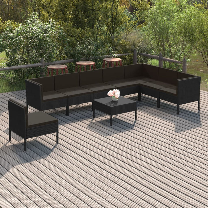 Set Mobilier De Grădină Cu Perne, 5 Piese, Negru, Poliratan