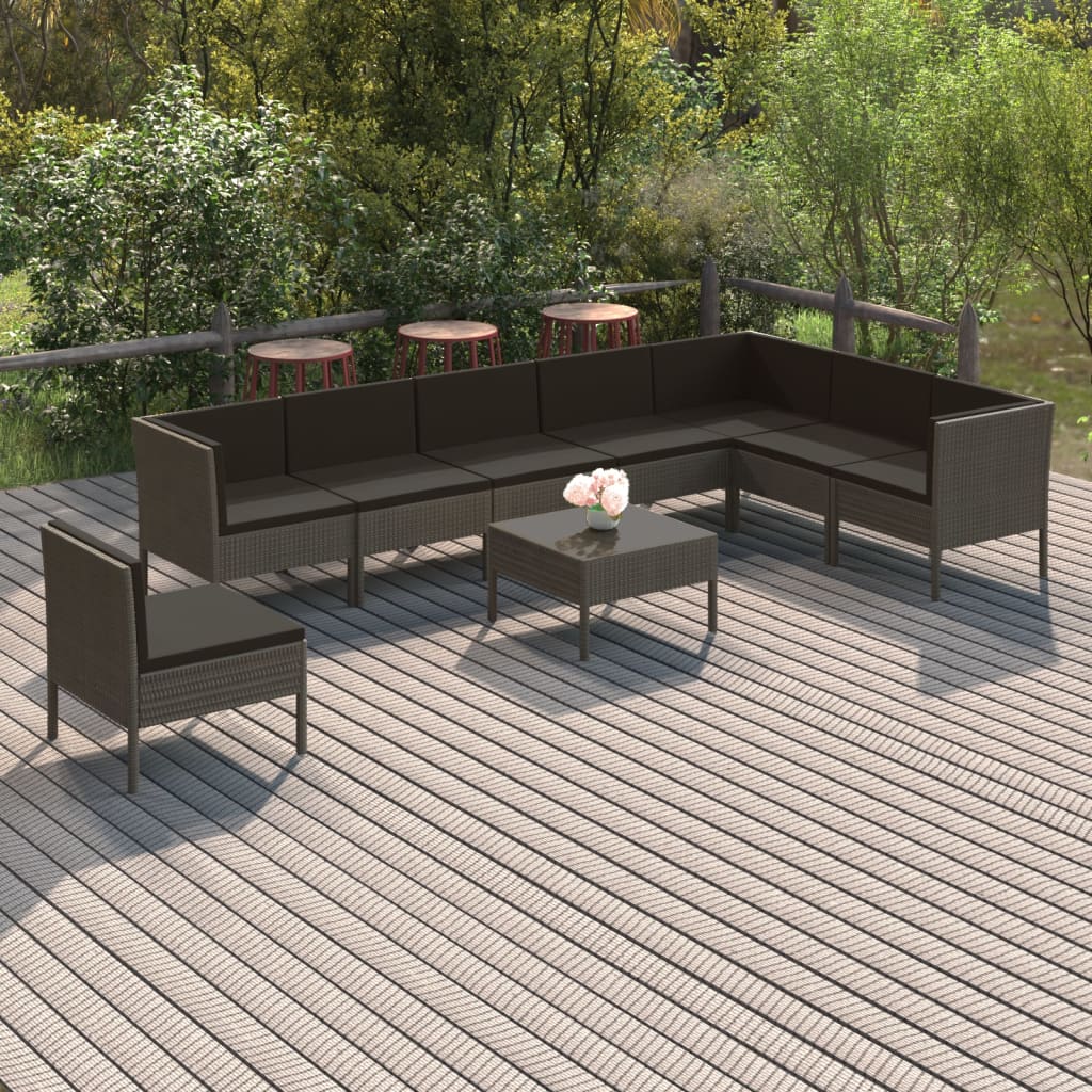 Set Mobilier De Grădină Cu Perne, 10 Piese, Gri, Poliratan