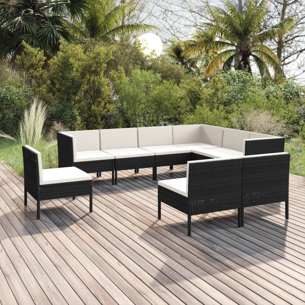 Set Mobilier De Grădină Cu Perne, 6 Piese, Negru, Poliratan