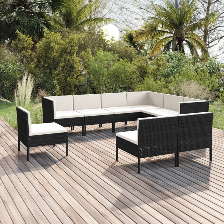Set Mobilier De Grădină Cu Perne, 6 Piese, Negru, Poliratan