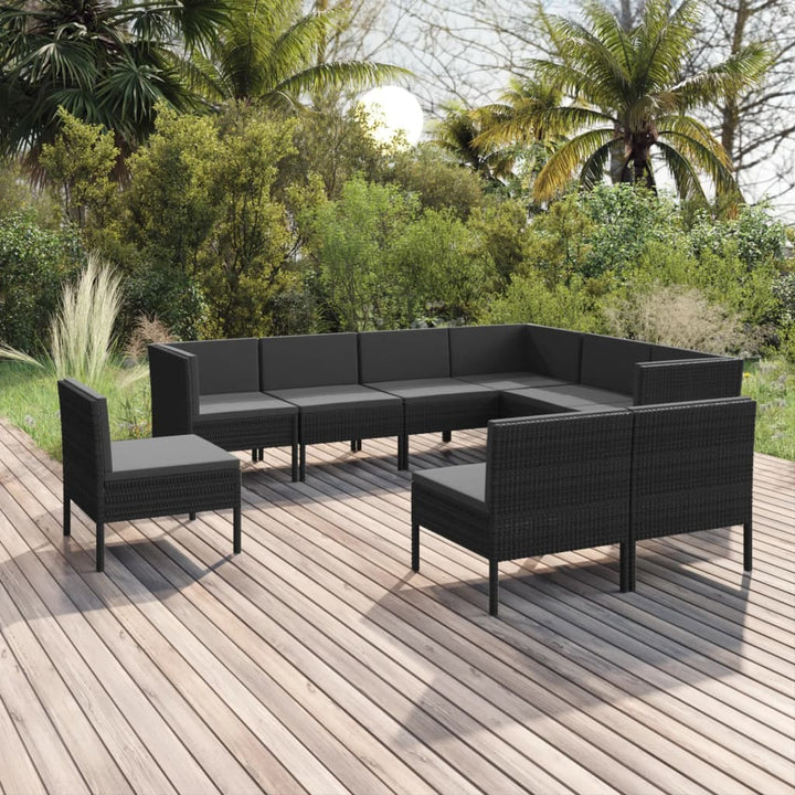 Set Mobilier De Grădină Cu Perne, 5 Piese, Negru, Poliratan
