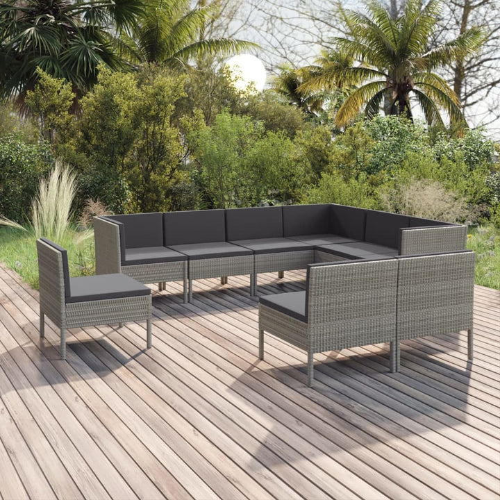 Set Mobilier De Grădină Cu Perne, 11 Piese, Gri, Poliratan