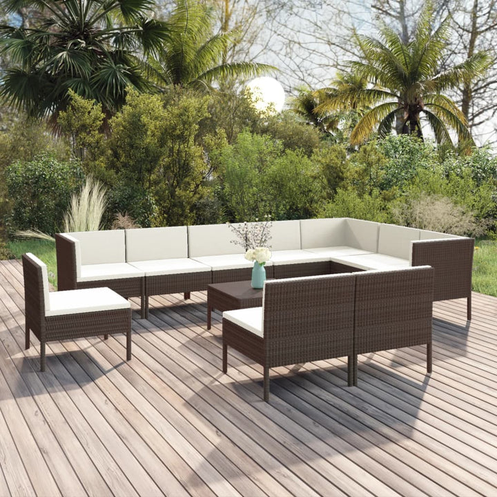 Set Mobilier De Grădină Cu Perne, 5 Piese, Maro, Poliratan