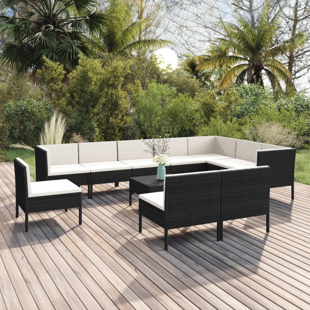 Set Mobilier De Grădină Cu Perne, 6 Piese, Negru, Poliratan