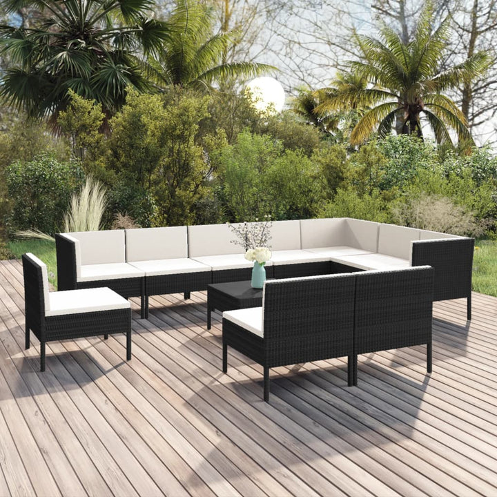 Set Mobilier De Grădină Cu Perne, 6 Piese, Negru, Poliratan