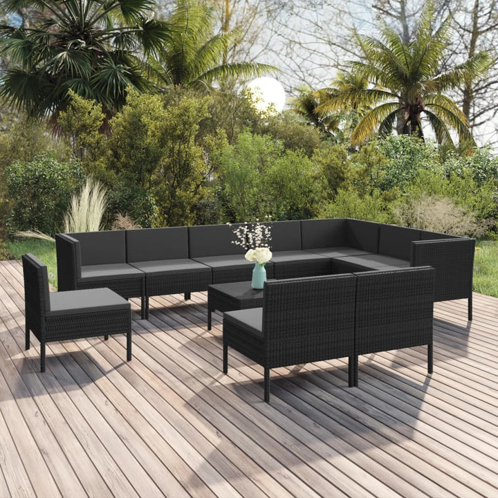 Set Mobilier De Grădină Cu Perne, 5 Piese, Negru, Poliratan