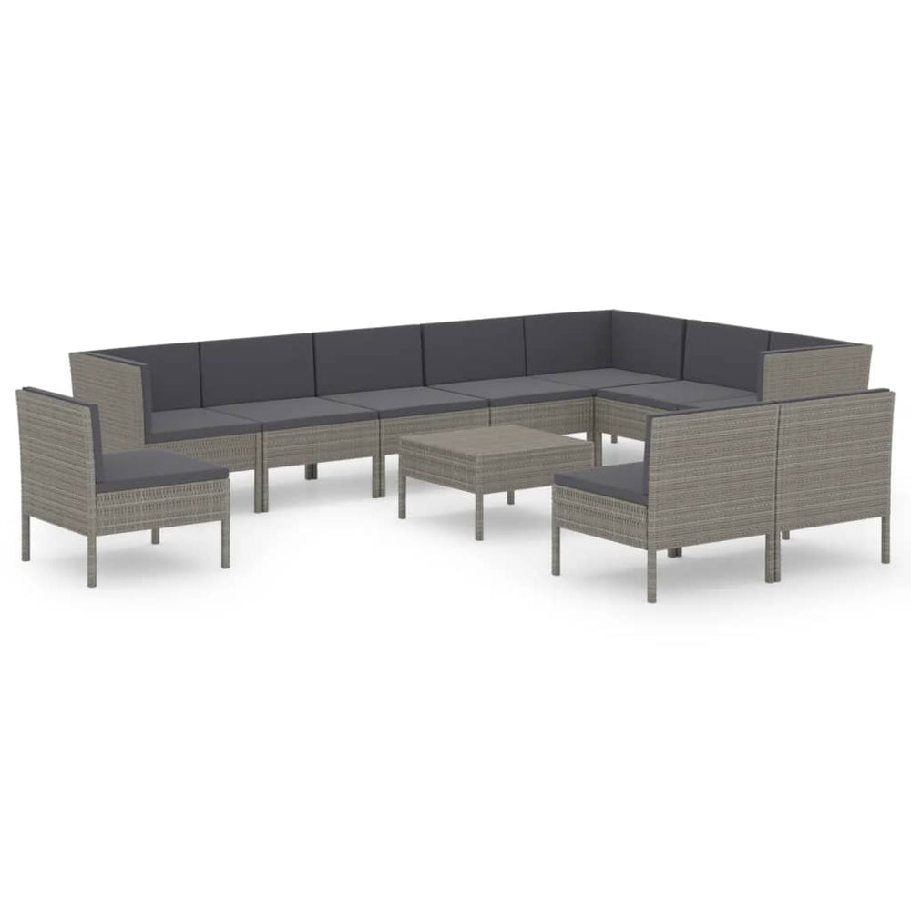 Set Mobilier De Grădină Cu Perne, 11 Piese, Gri, Poliratan