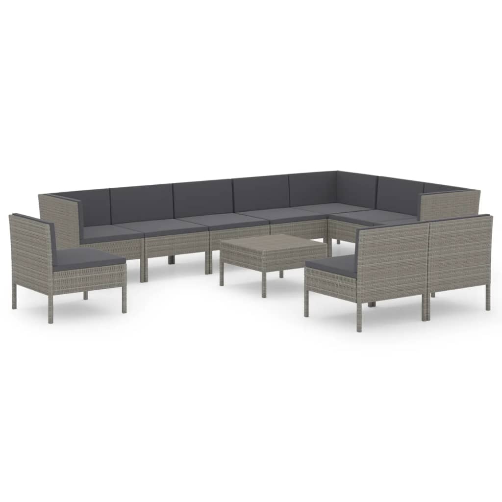 Set Mobilier De Grădină Cu Perne, 11 Piese, Gri, Poliratan