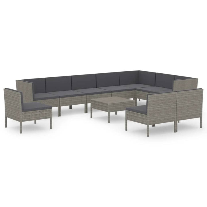 Set Mobilier De Grădină Cu Perne, 11 Piese, Gri, Poliratan