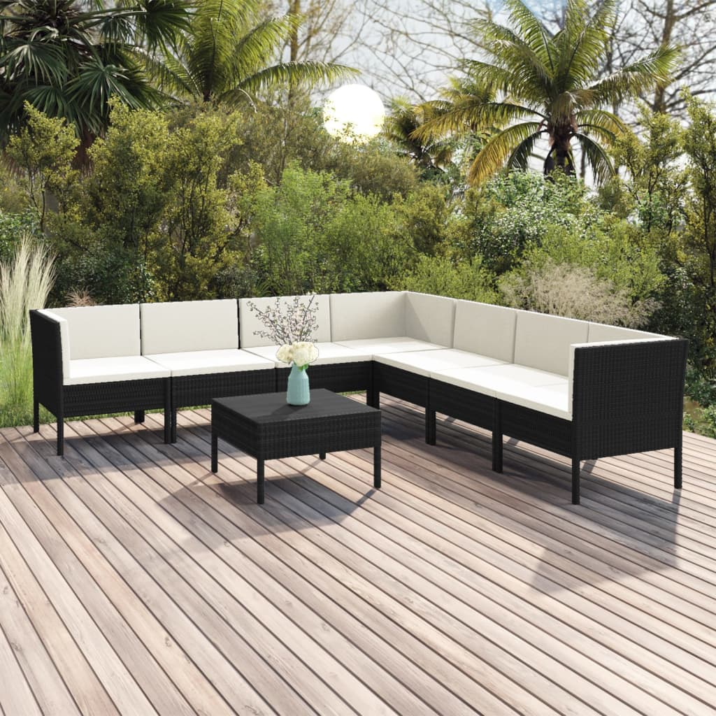 Set Mobilier De Grădină Cu Perne, 6 Piese, Negru, Poliratan