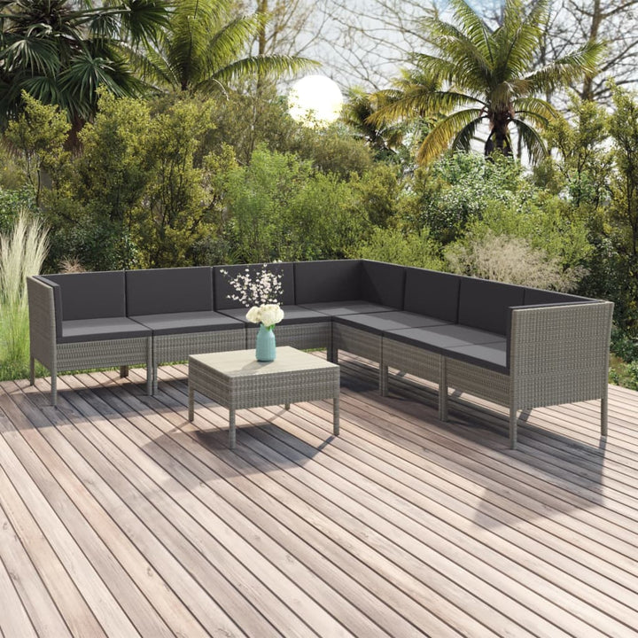 Set Mobilier De Grădină Cu Perne, 11 Piese, Gri, Poliratan