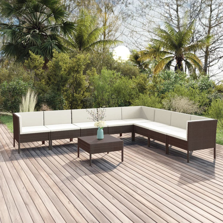 Set Mobilier De Grădină Cu Perne, 5 Piese, Maro, Poliratan
