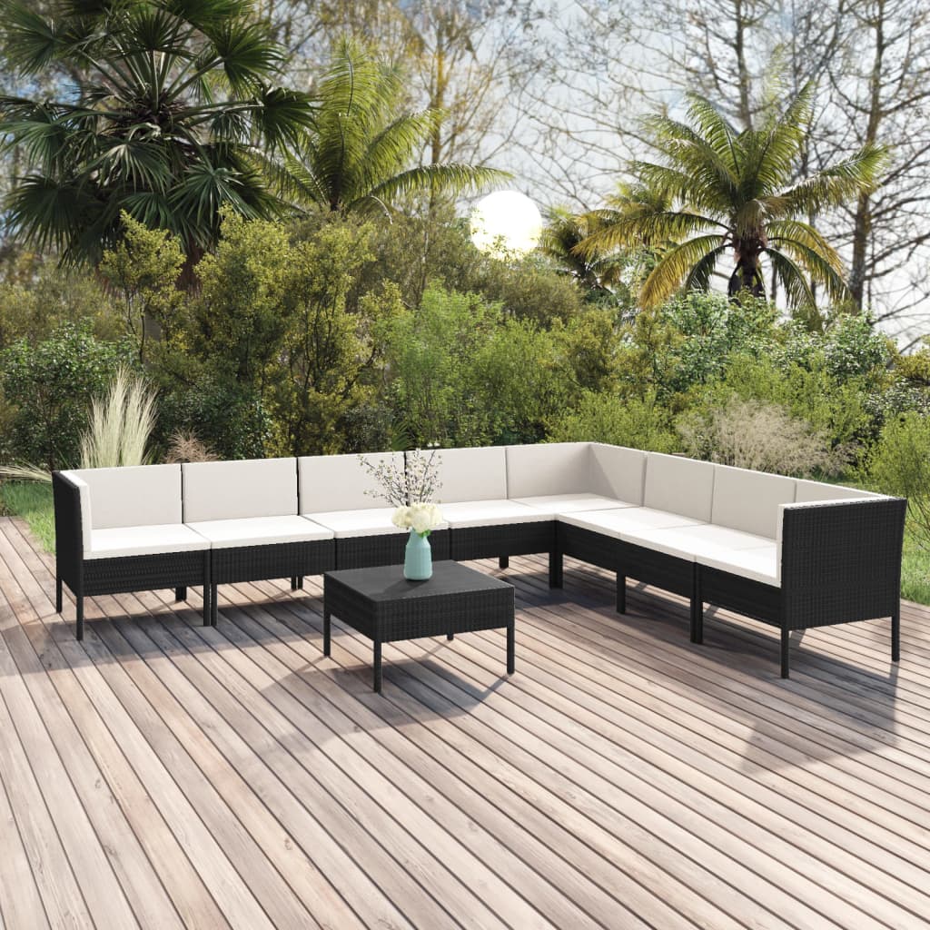 Set Mobilier De Grădină Cu Perne, 6 Piese, Negru, Poliratan