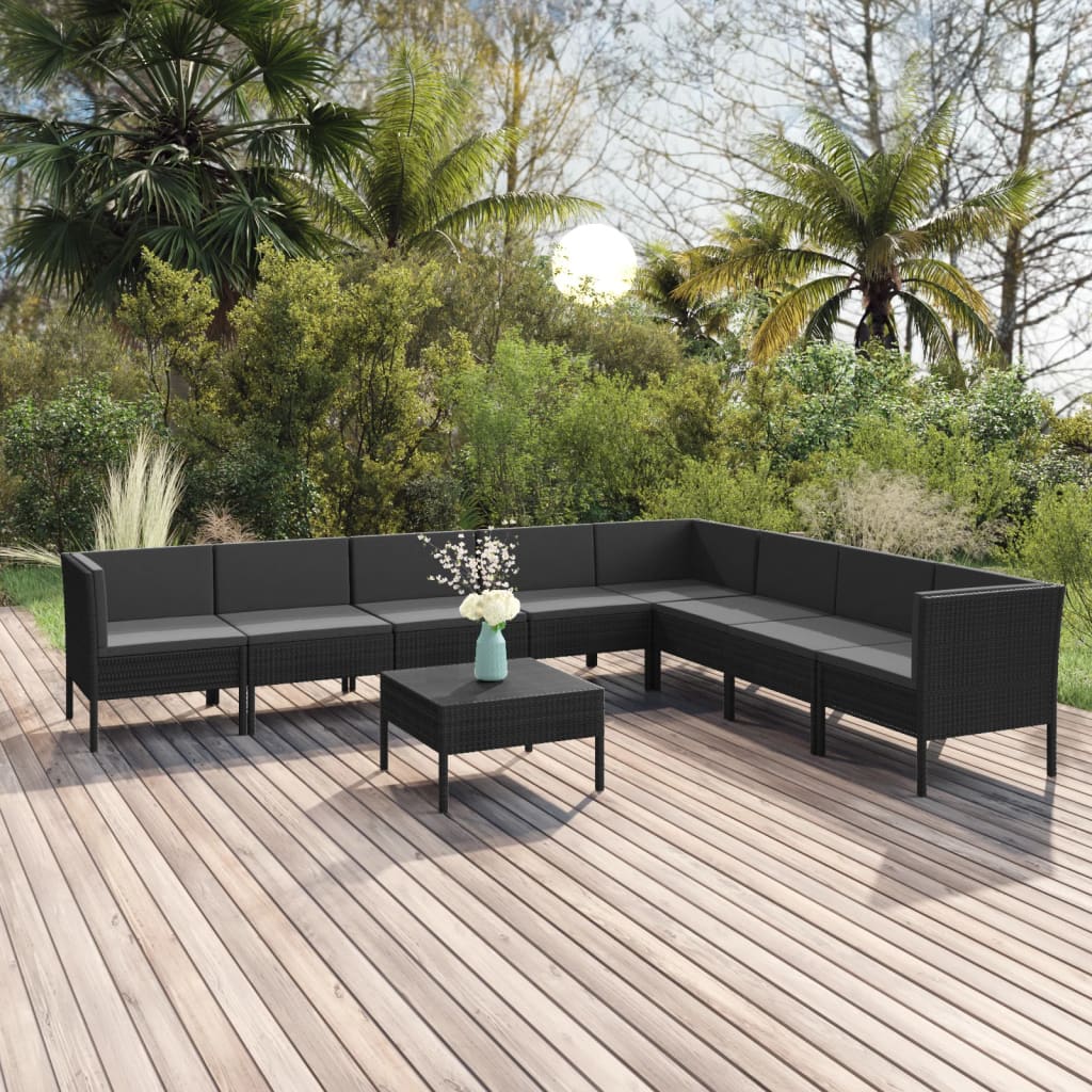 Set Mobilier De Grădină Cu Perne, 5 Piese, Negru, Poliratan