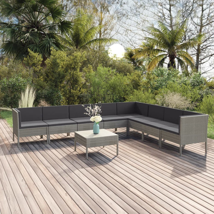 Set Mobilier De Grădină Cu Perne, 11 Piese, Gri, Poliratan