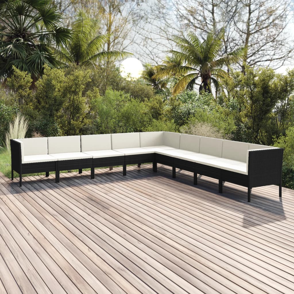 Set Mobilier De Grădină Cu Perne, 6 Piese, Negru, Poliratan
