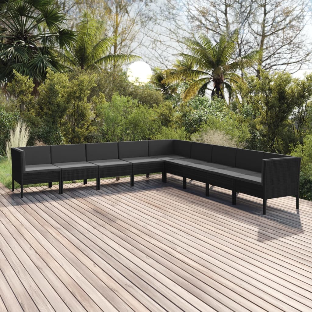 Set Mobilier De Grădină Cu Perne, 5 Piese, Negru, Poliratan