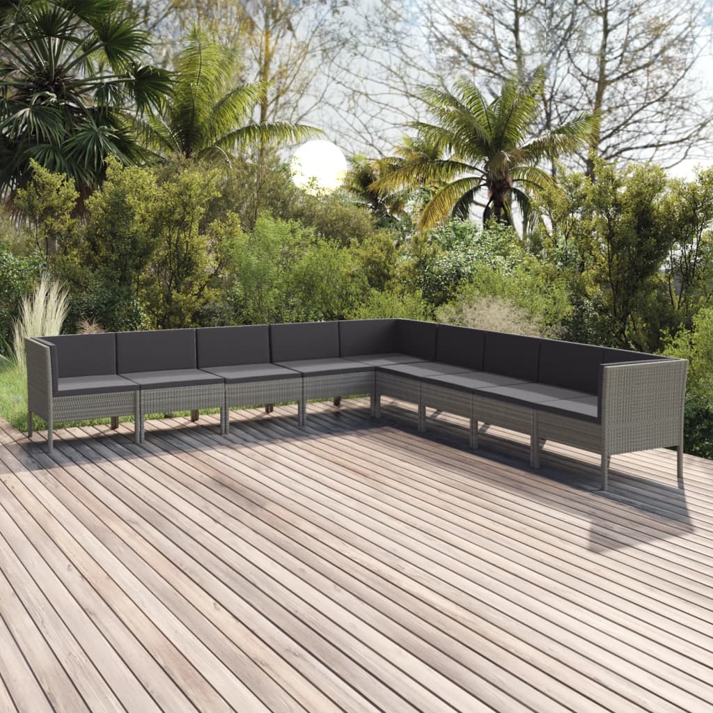 Set Mobilier De Grădină Cu Perne, 11 Piese, Gri, Poliratan
