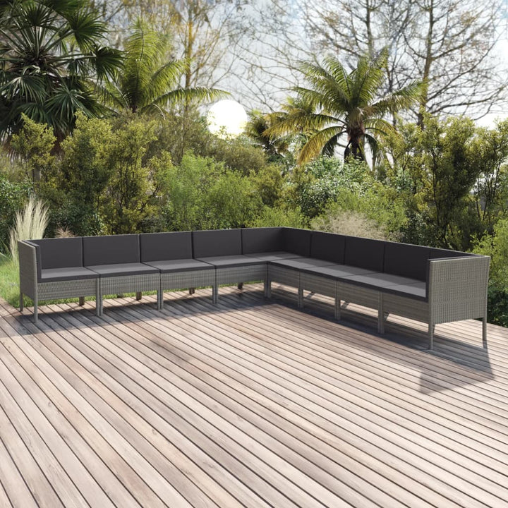 Set Mobilier De Grădină Cu Perne, 11 Piese, Gri, Poliratan