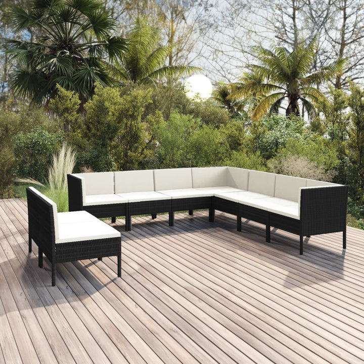 Set Mobilier De Grădină Cu Perne, 6 Piese, Negru, Poliratan
