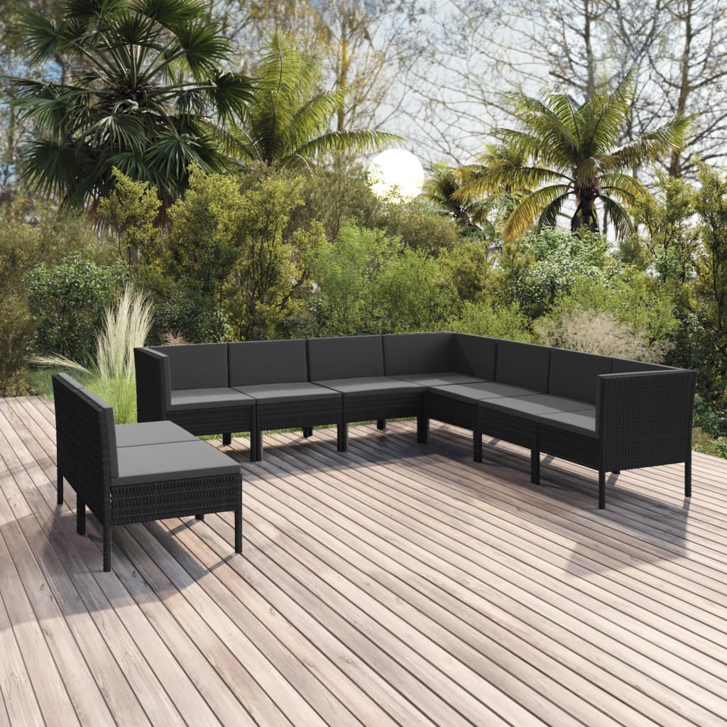 Set Mobilier De Grădină Cu Perne, 5 Piese, Negru, Poliratan
