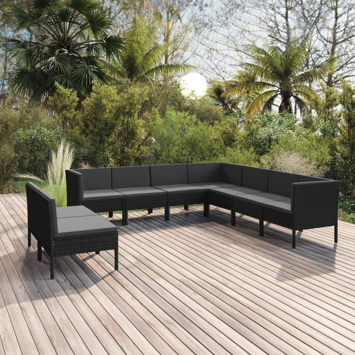 Set Mobilier De Grădină Cu Perne, 5 Piese, Negru, Poliratan
