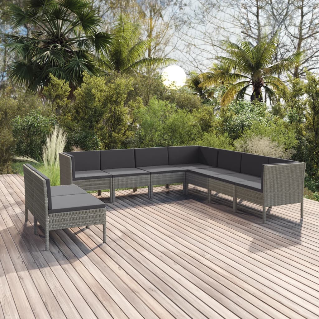 Set Mobilier De Grădină Cu Perne, 11 Piese, Gri, Poliratan