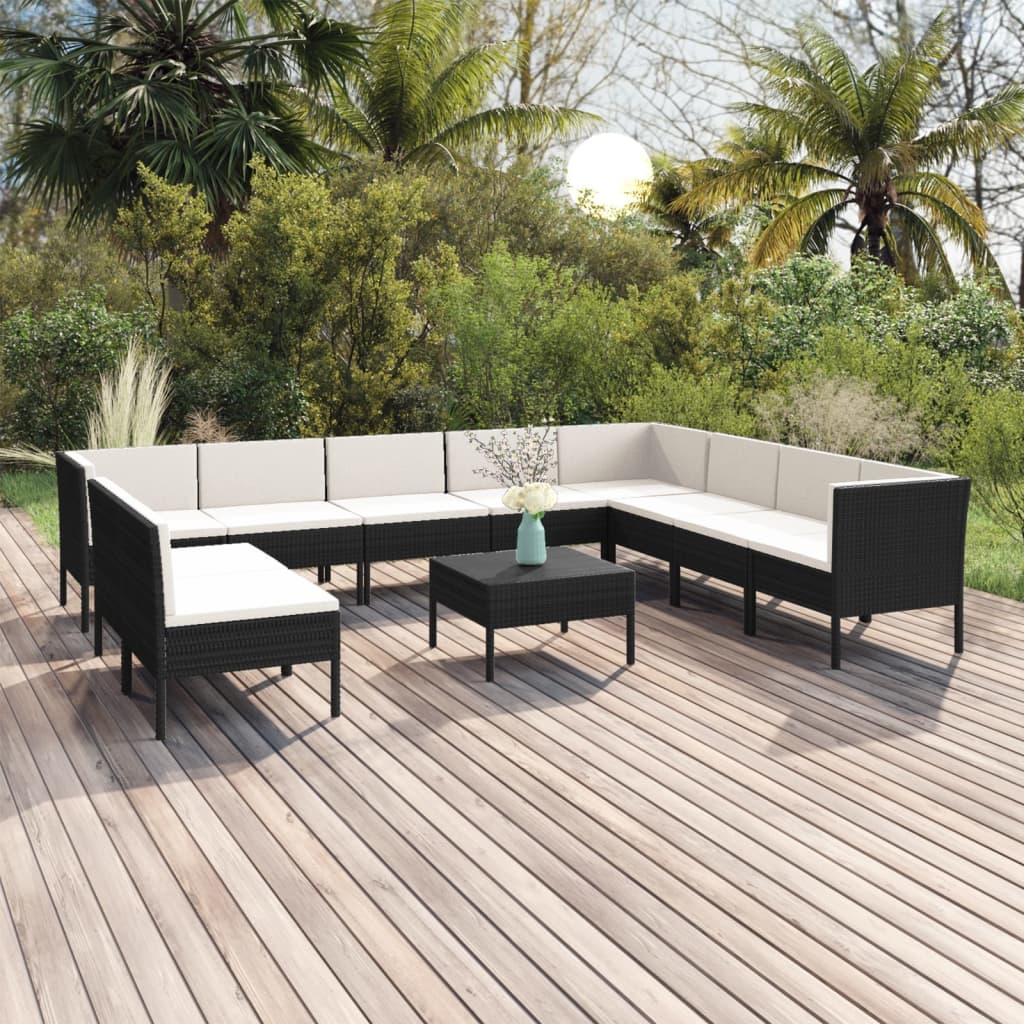 Set Mobilier De Grădină Cu Perne, 6 Piese, Negru, Poliratan