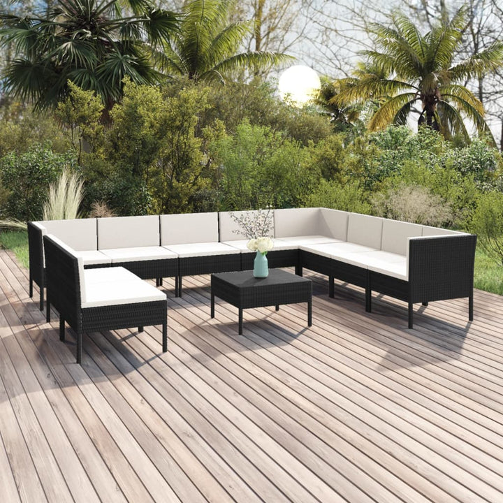 Set Mobilier De Grădină Cu Perne, 6 Piese, Negru, Poliratan