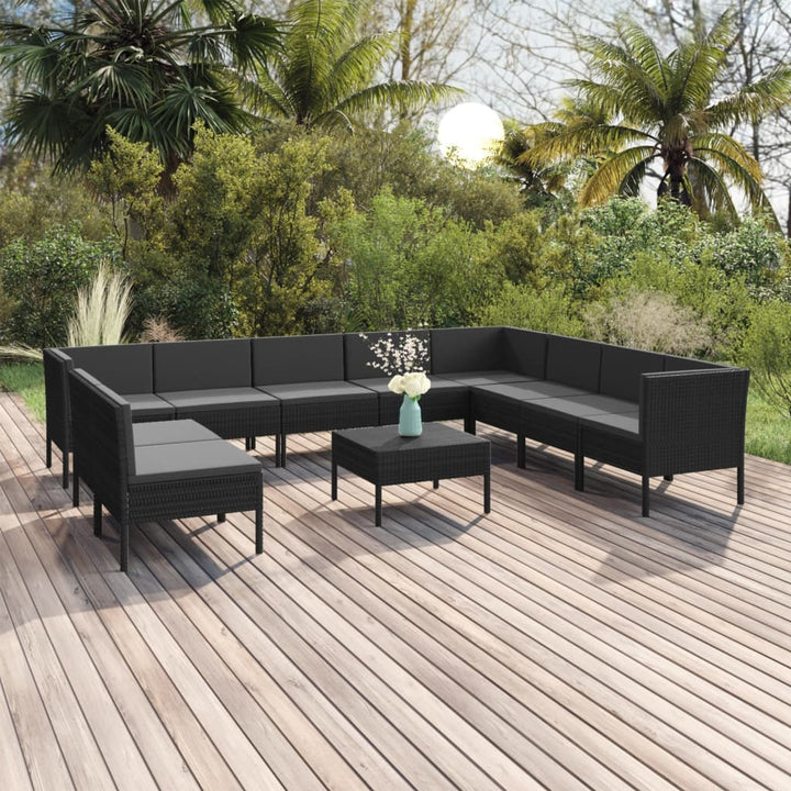 Set Mobilier De Grădină Cu Perne, 5 Piese, Negru, Poliratan