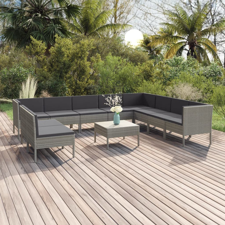 Set Mobilier De Grădină Cu Perne, 11 Piese, Gri, Poliratan
