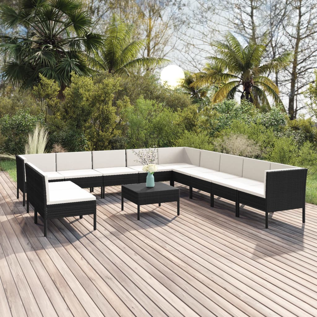 Set Mobilier De Grădină Cu Perne, 6 Piese, Negru, Poliratan