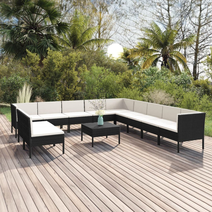 Set Mobilier De Grădină Cu Perne, 6 Piese, Negru, Poliratan
