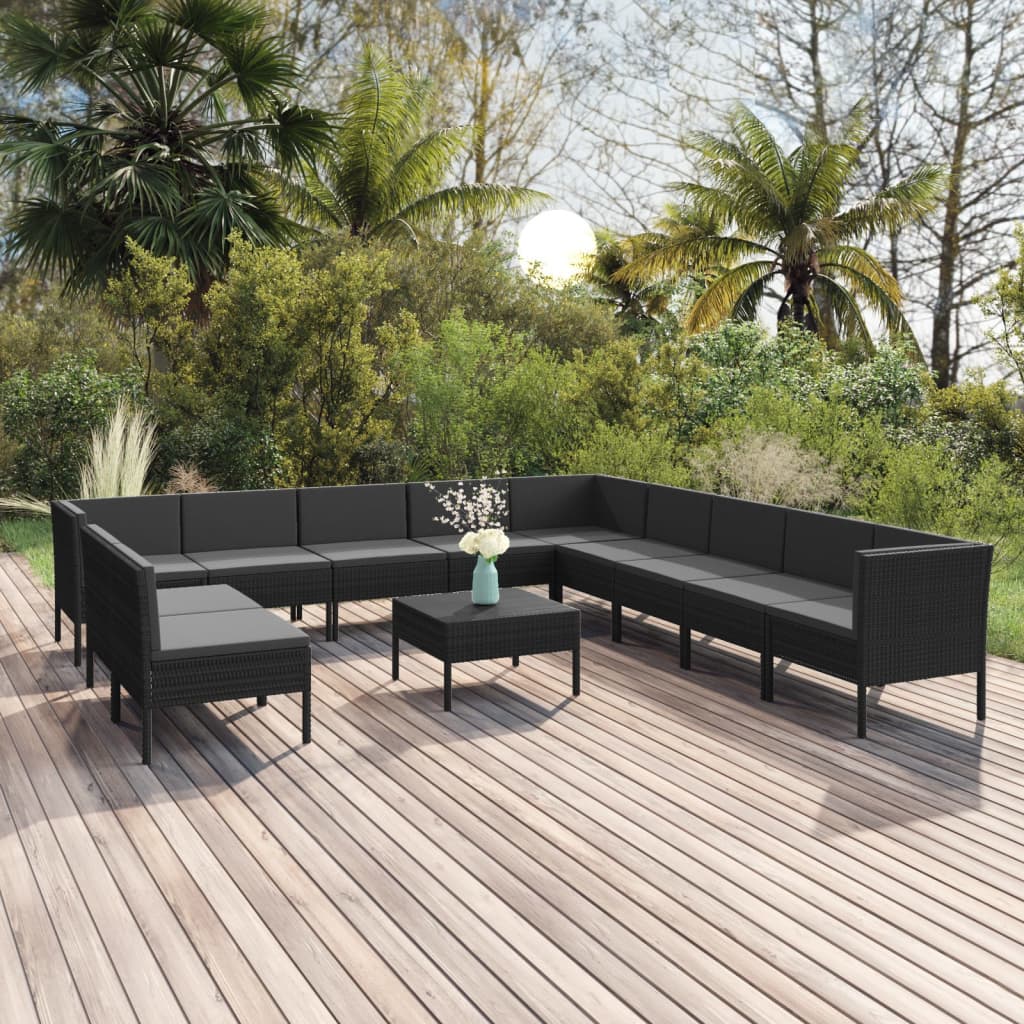 Set Mobilier De Grădină Cu Perne, 5 Piese, Negru, Poliratan