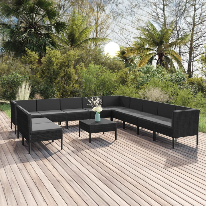 Set Mobilier De Grădină Cu Perne, 5 Piese, Negru, Poliratan