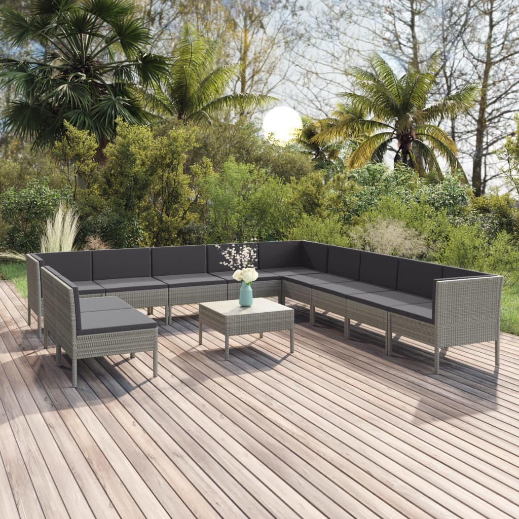 Set Mobilier De Grădină Cu Perne, 11 Piese, Gri, Poliratan