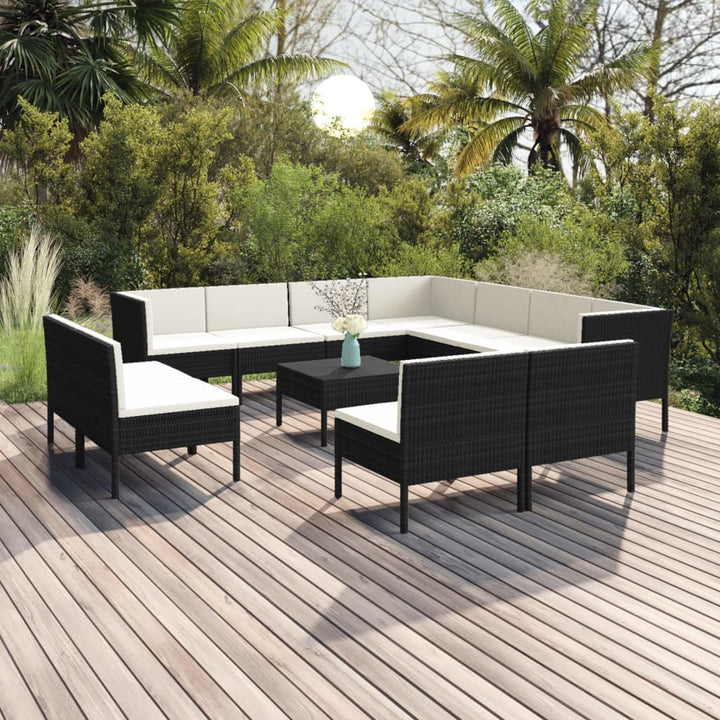 Set Mobilier De Grădină Cu Perne, 6 Piese, Negru, Poliratan