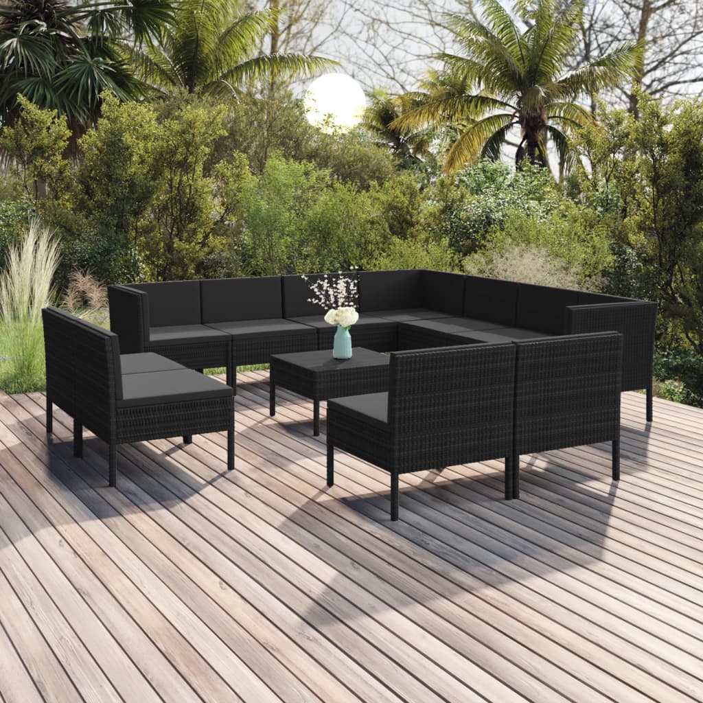 Set Mobilier De Grădină Cu Perne, 5 Piese, Negru, Poliratan